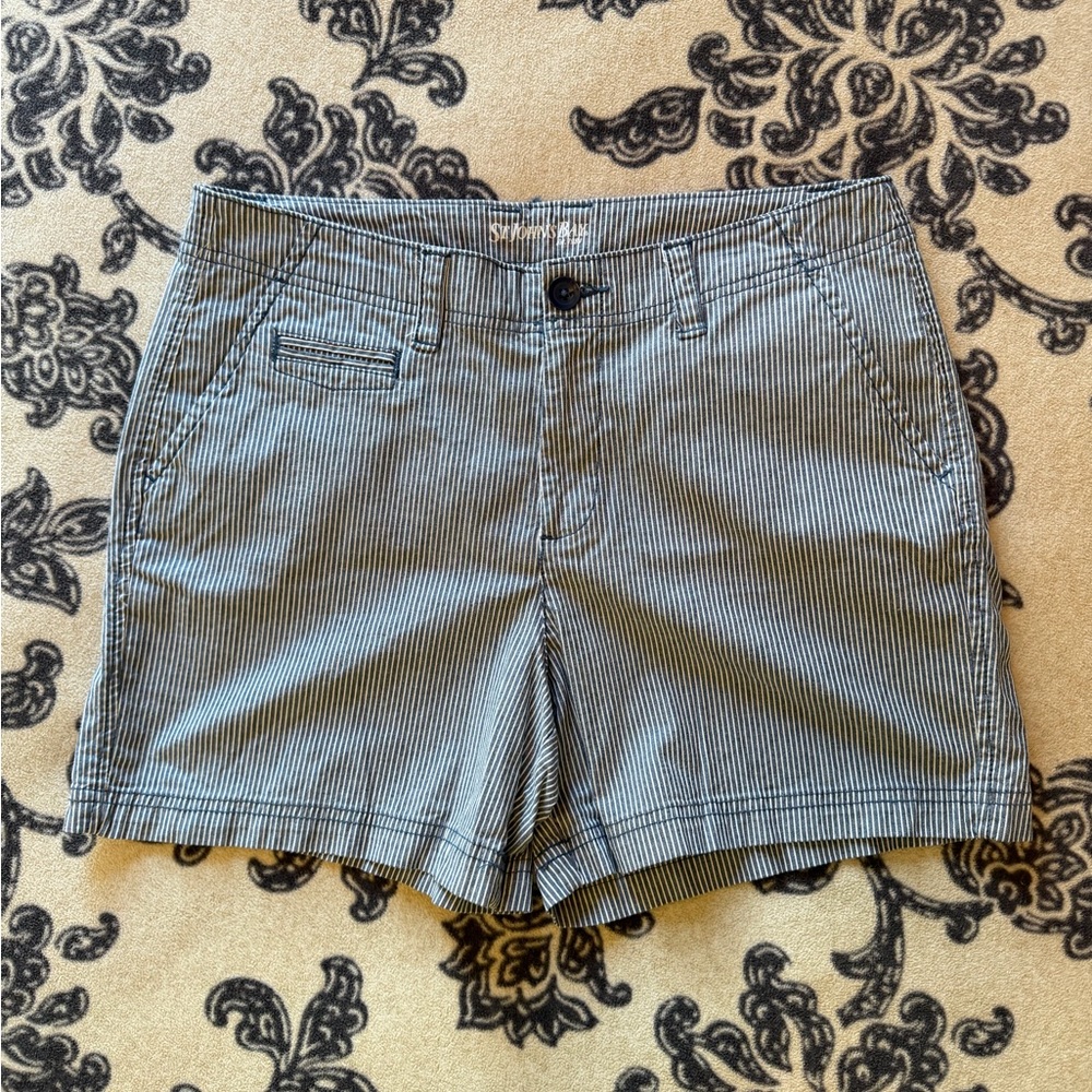 Striped Cotton Blend Women's Shorts - Blue